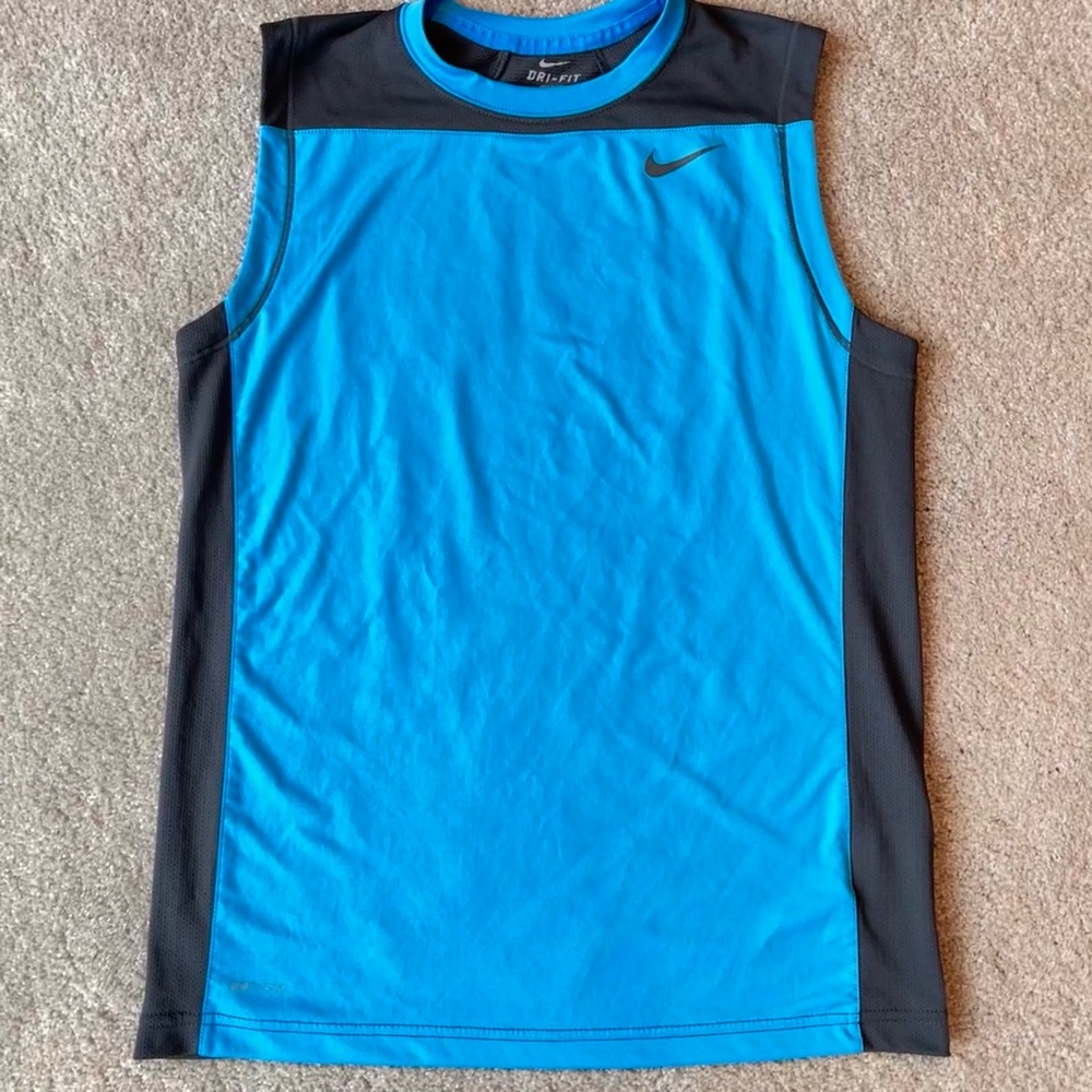 NWOT Nike Youth Turquoise w Gray Mesh-like Panels Sleeveless Dri-Fit Tee